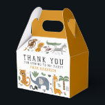 Thank You Birthday Two Wild Safari Animals Kids Favour Box<br><div class="desc">Thank You Birthday Two Wild 2nd Birthday Safari Animals Cute Kids Birthday Party Favour Boxes features whimsical giraffe, elephant, lion, zebra, leopard, monkey, snake, crocodile, cute and colourful wild animals with the text in modern black and mustard typography script. Perfect for boys or girls, kids second birthday party celebrations. Designed...</div>