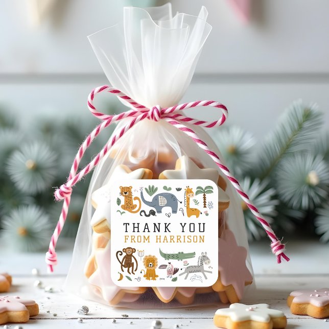 Thank You Birthday Two Wild Safari Animals Kids Square Sticker (Creator Uploaded)