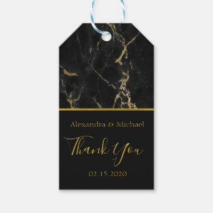 Thank You Black and Gold Elegant Marble Gift Tags