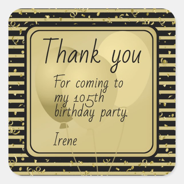 Thank You - Black and Gold Simple Stripes Square Sticker (Front)