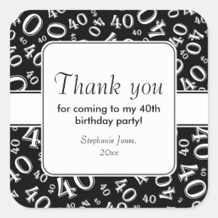Thank You: Black and White 40th Number Pattern Square Sticker