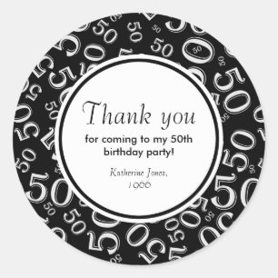 Thank You: Black and White 50th Birthday Party Classic Round Sticker