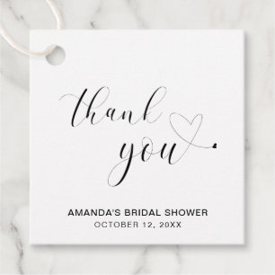 Thank You Black and White Heart Bridal Shower Favour Tags