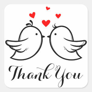 Thank You Black and White Lovebirds Wedding Party Square Sticker
