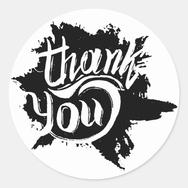 Thank You Black And White Paint Splatter Wedding Classic Round Sticker (Front)