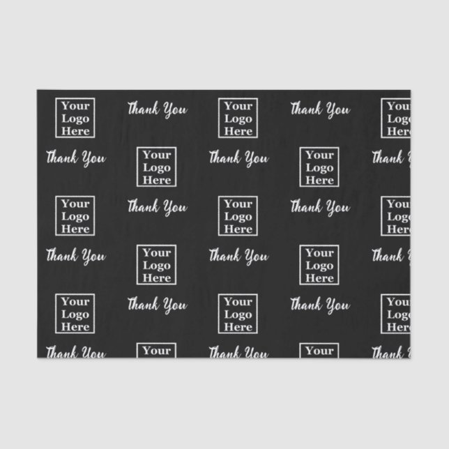Thank You Black and White Scrip Business Logo Tissue Paper (Front)