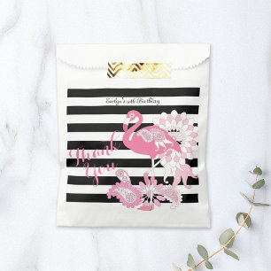 Thank You Black and White Stripe Pink Flamingo Favour Bags