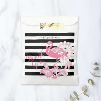 Thank You Black and White Stripe Pink Flamingo Favour Bags