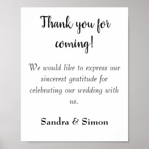 Thank You Black and White Wedding Sign