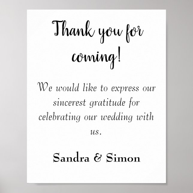 Thank You Black and White Wedding Sign (Front)
