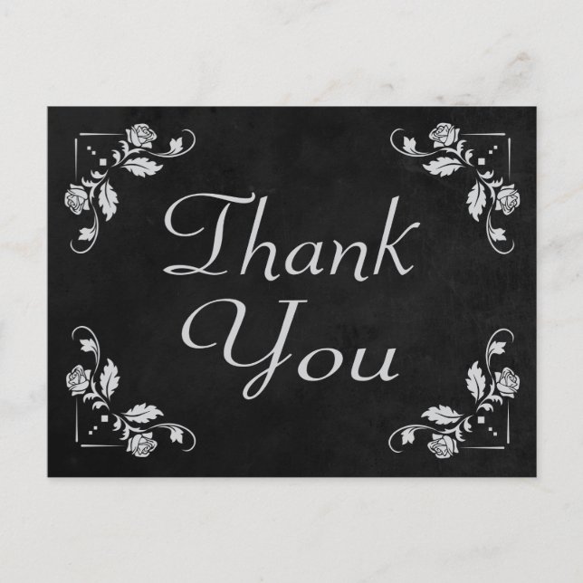 Thank You Black Chalkboard Floral  Post Card (Front)