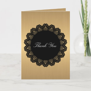 Thank You Black Circle Lace Golden Monogram Card