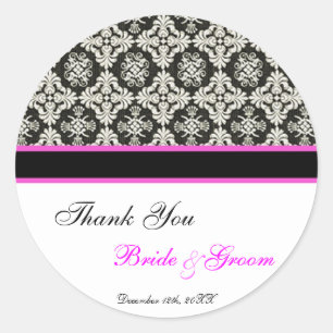 thank you black damask classic round sticker