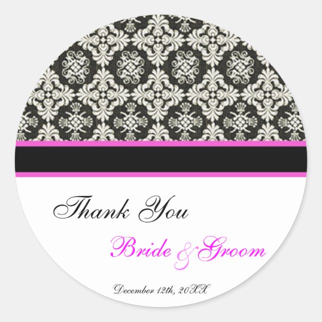 thank you black damask classic round sticker (Front)