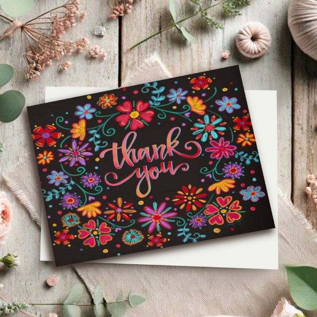 Thank You Black Floral Card (Creator Uploaded)