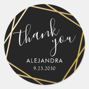 Thank You Black Gold Geometric Modern Favour Classic Round Sticker