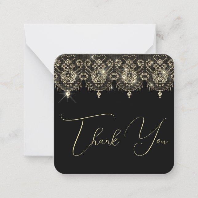 Thank you black gold lace elegant sparkle look card (Front)