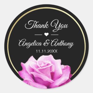 Thank You Black Gold Pink Rose Wedding Seals
