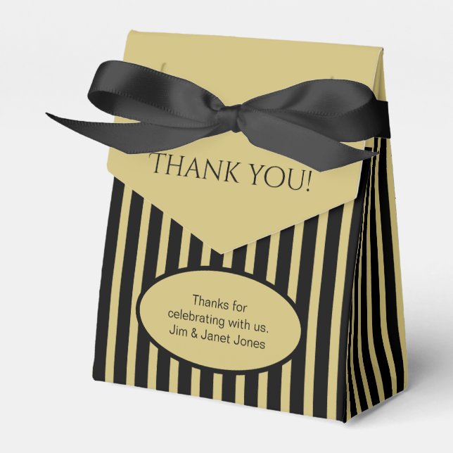 Thank You - Black/Gold Simple Stripes Pattern Favour Box (Front Side)