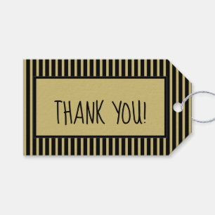 Thank You: Black/Gold Simple Stripes Pattern Gift Tags