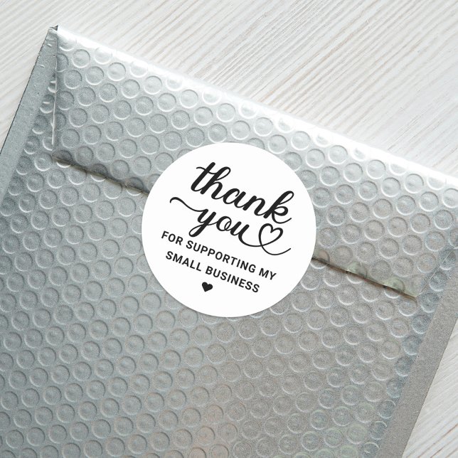 Thank You Black Heart Script Small Business Classic Round Sticker (Creator Uploaded)
