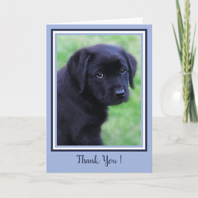 Thank You Black Labrador Puppy Cute Dog Blue Card (Front)