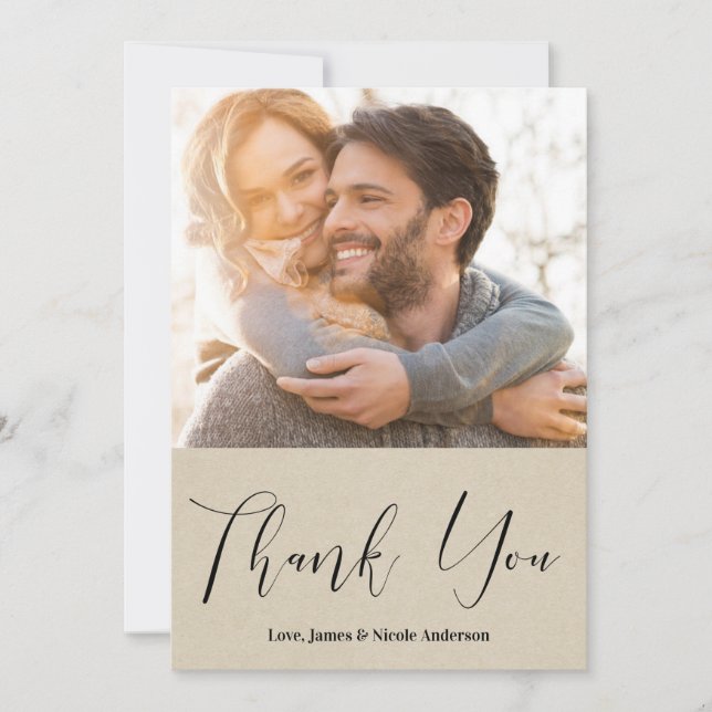 Thank You Black Modern Script Rustic Photo Picture Card (Front)