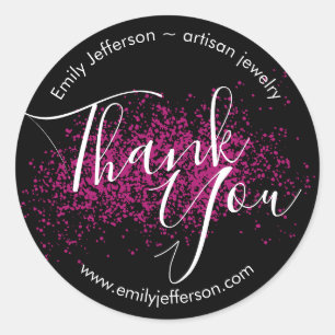 Thank You Black Pink Splatters Modern Custom Classic Round Sticker