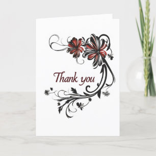 Thank You Black Red Flower Holiday Card