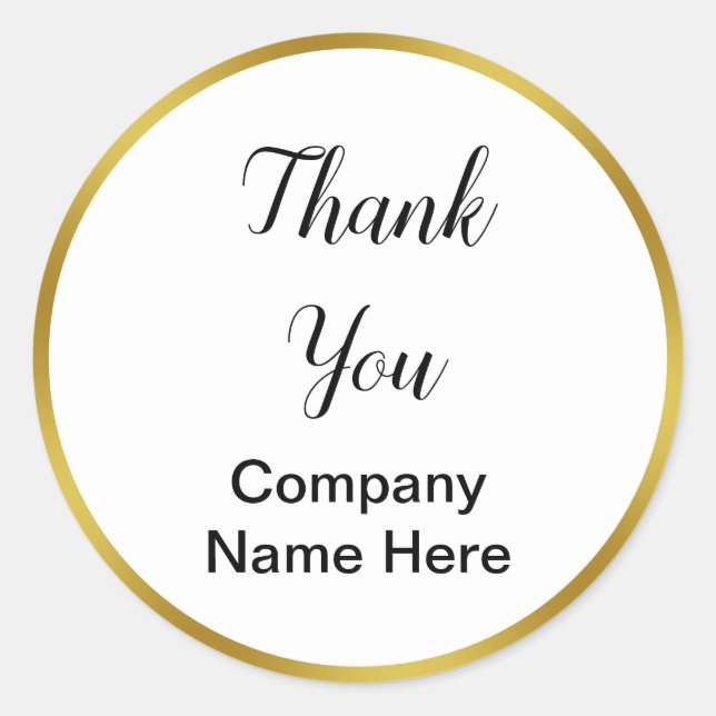 Thank You Black Script Business Name Template Classic Round Sticker (Front)