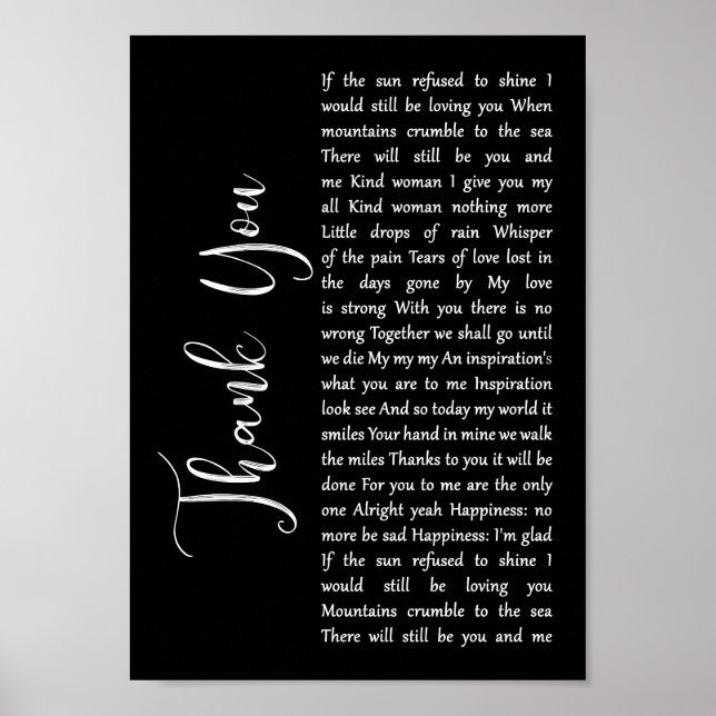 Thank You Black Script Song Lyric Wall Art Print (Front)