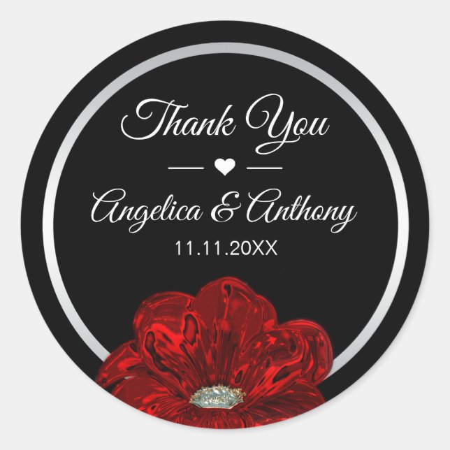 Thank You Black Silver RED Rose Wedding Seals (Front)