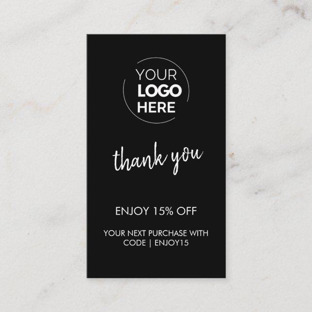 Thank You Black Stylish Modern Logo Business Discount Card (Front)