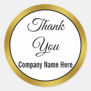 Thank You Black White and Gold Business Name Text Classic Round Sticker