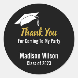 Thank You Black White and Gold Script Graduation Classic Round Sticker