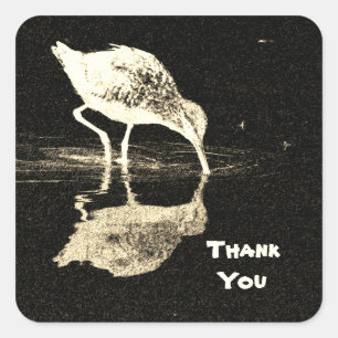 Thank You Black White Beach Bird with Reflection Square Sticker