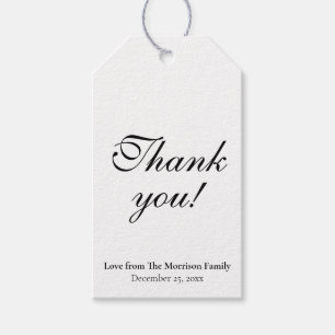 Thank you black white custom script elegant chic gift tags