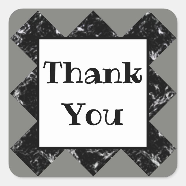 Thank You Black White Diamond Pattern Marbled Square Sticker (Front)