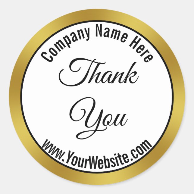Thank You Black White Gold Business Name Website Classic Round Sticker (Front)