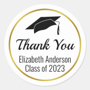 Thank You Black White Gold Class of 2023 Graduate Classic Round Sticker