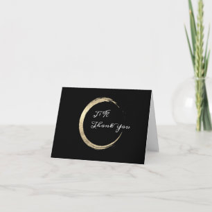 Thank You Black White Golden Wreath Monogram Card