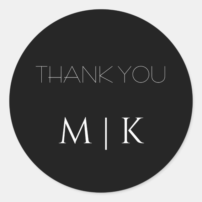 Thank You Black White Monograms Wedding Classic Round Sticker (Front)