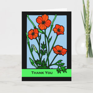 Thank You Blank Card, Red Poppies Illustration Card