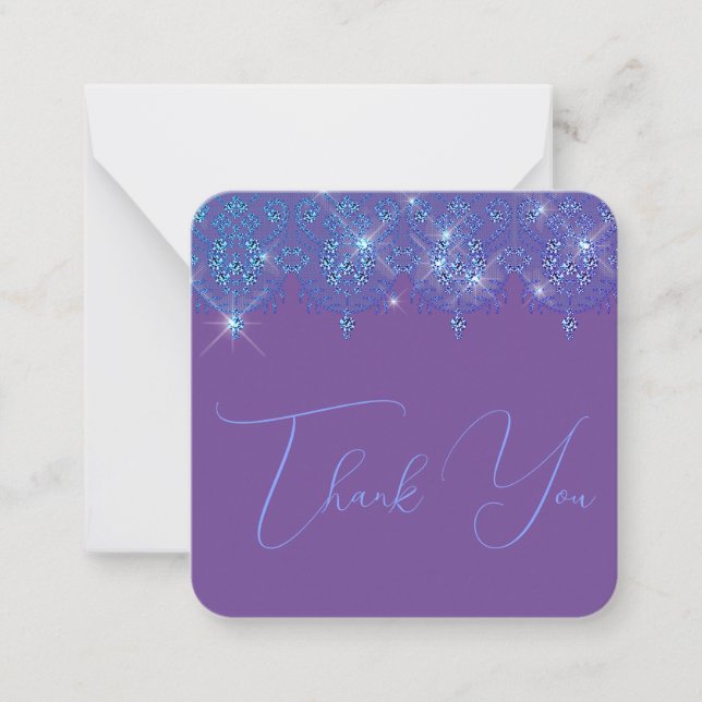 Thank you blue and purple lace elegant sparkle card (Front)