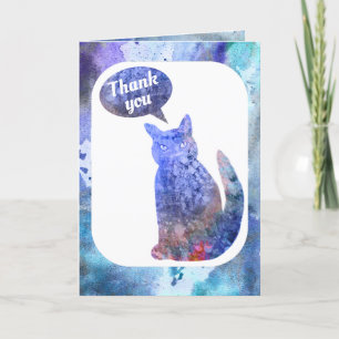 Thank You Blue And White Cat Watercolor  Card