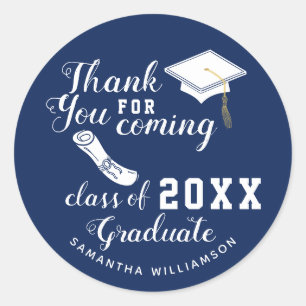 Thank You Blue and White Class of 2024 Graduate Classic Round Sticker