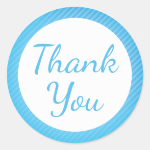 Thank You Blue And White Turquoise Stripes Classic Round Sticker
