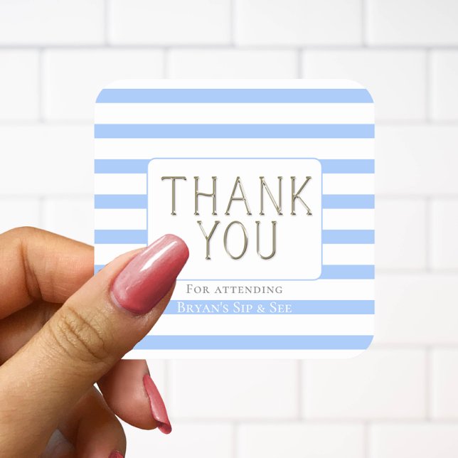  Thank You  Blue Baby Boy Striped Square Sticker (Creator Uploaded)