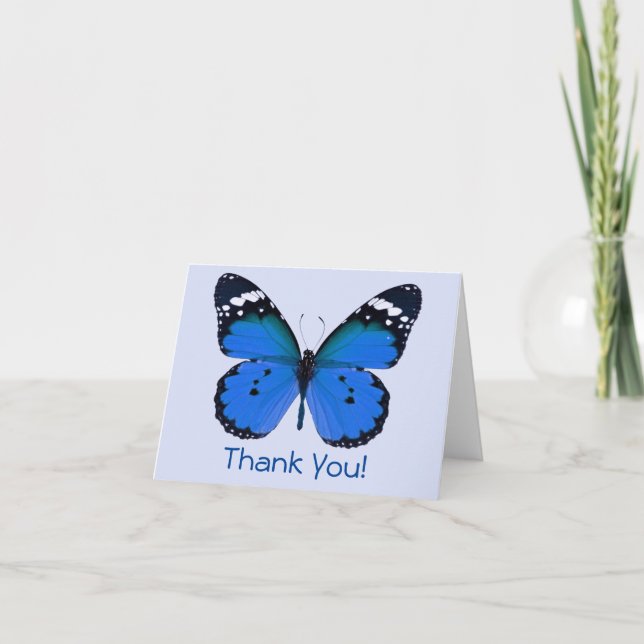 Thank You! Blue Butterfly Customise Message You Card (Front)