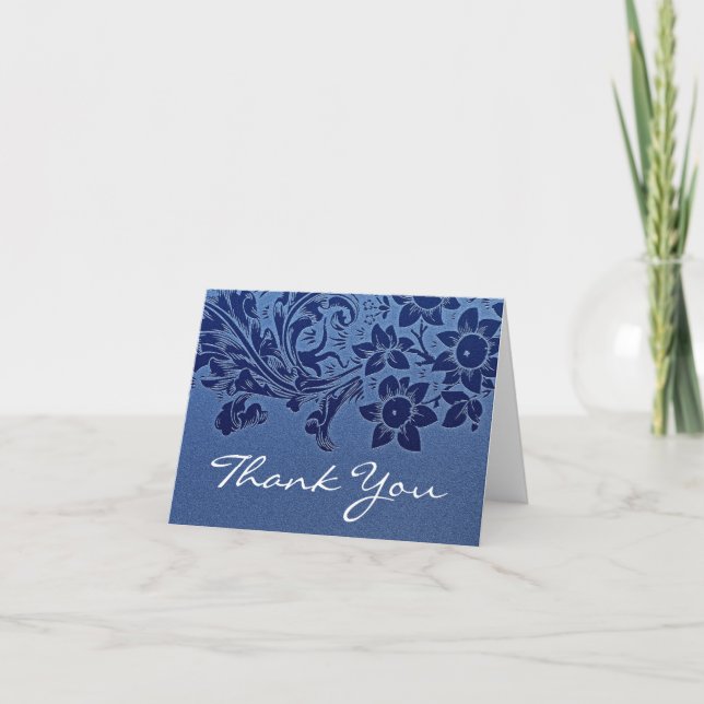 thank you blue elegant note or greeting card (Front)
